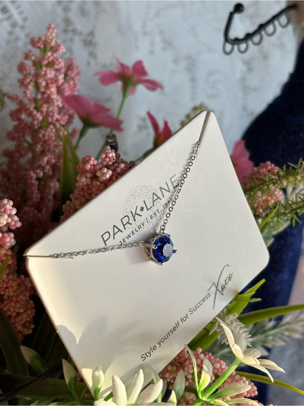 Park Lane Impression Silver Necklace with Deep Blue Crystal Pendant - Picture 3 of 10